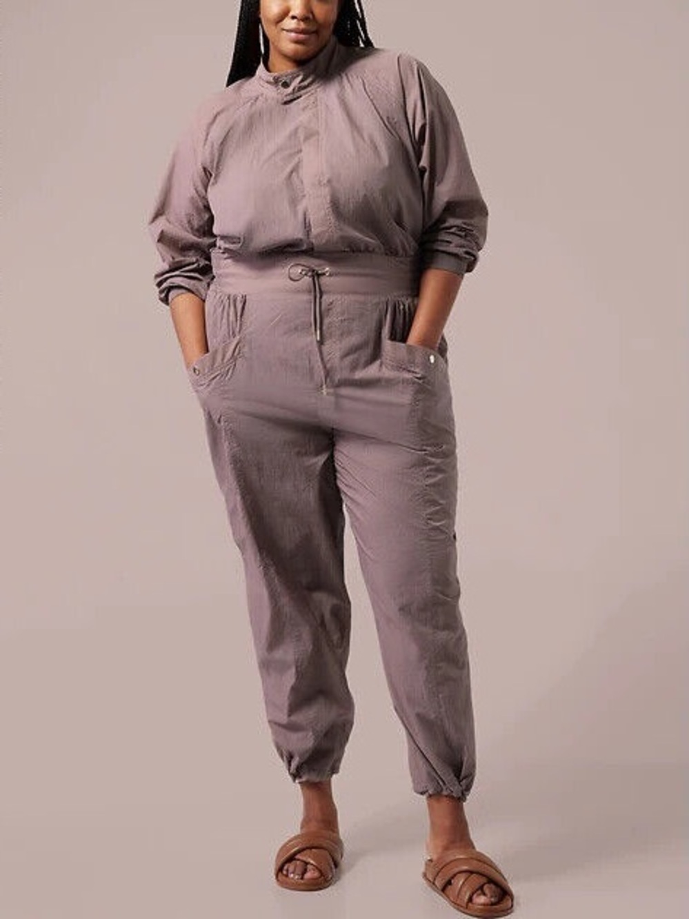NWT ATHLETA Keys Utility Jumpsuit Taupe Brown Open Back Nylon 20 Plus New